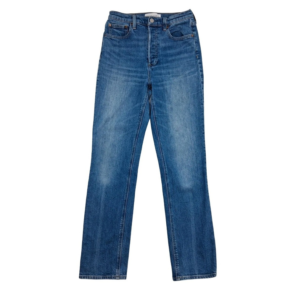 Denim Forum Arlo High Rise Straight Jeans Womens 28 Blue 30L Straight Leg Denim